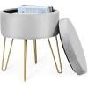 imageGiantex Velvet Footrest Stool Round with Storage Function Gold Metal Legs and Removable Seat Modern Dressing Vanity Chair for Home Living Room Bedroom Storage Ottoman Grey