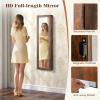 imageGiantex Wall or Door Mounted Jewelry Cabinet with Full Length Mirror Over The Door Jewelry Armoire Organizer Hanging Storage Cabinet with Necklace Hooks Earring Slots Ring Slots ampamp Shelves WhiteRustic Brown