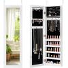 imageGiantex Wall or Door Mounted Jewelry Cabinet with Full Length Mirror Over The Door Jewelry Armoire Organizer Hanging Storage Cabinet with Necklace Hooks Earring Slots Ring Slots ampamp Shelves WhiteWhite