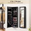 imageGiantex Wall or Door Mounted Jewelry Cabinet with Full Length Mirror Over The Door Jewelry Armoire Organizer Hanging Storage Cabinet with Necklace Hooks Earring Slots Ring Slots ampamp Shelves WhiteBlack