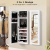 imageGiantex Wall or Door Mounted Jewelry Cabinet with Full Length Mirror Over The Door Jewelry Armoire Organizer Hanging Storage Cabinet with Necklace Hooks Earring Slots Ring Slots ampamp Shelves WhiteWhite