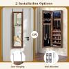 imageGiantex Wall or Door Mounted Jewelry Cabinet with Full Length Mirror Over The Door Jewelry Armoire Organizer Hanging Storage Cabinet with Necklace Hooks Earring Slots Ring Slots ampamp Shelves WhiteRustic Brown