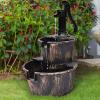 imageGiantex Water Fountain Outdoor 2Tier Barrel Cascading Waterfall Fountain with Electric Pump for Garden Patio Deck Backyard Decor Rustic Freestanding Water Feature