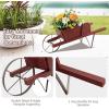 imageGiantex Wood Wagon Planter Small Wheelbarrow Wagon Cart Indoor ampamp Outdoor Decorative Raised Bed W 9 Magnetic Accessories Flower Pot Wheelbarrow Cart for Garden Backyard RedRed