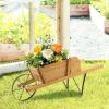 imageGiantex Wood Wagon Planter Small Wheelbarrow Wagon Cart Indoor ampamp Outdoor Decorative Raised Bed W 9 Magnetic Accessories Flower Pot Wheelbarrow Cart for Garden Backyard RedWalnut