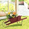 imageGiantex Wood Wagon Planter Small Wheelbarrow Wagon Cart Indoor ampamp Outdoor Decorative Raised Bed W 9 Magnetic Accessories Flower Pot Wheelbarrow Cart for Garden Backyard RedRed