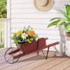 imageGiantex Wood Wagon Planter Small Wheelbarrow Wagon Cart Indoor ampamp Outdoor Decorative Raised Bed W 9 Magnetic Accessories Flower Pot Wheelbarrow Cart for Garden Backyard RedRed