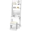 imageCHARMAID 3in1 Vanity Set with Flip Top Mirror 6 Makeup Organizers 2 Storage Shelves 3 Hat Hooks Vanity Table Desk Bookshelf with Cushioned Stool Ladder Makeup Vanity for Small Spaces White