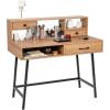imageCHARMAID 42 Vanity Table with Large Drawer 2 Small Drawers Desktop Shelf Open Storage Space Sturdy Steel Legs Modern Writing Desk with Top Hutch for Bedroom Home Office