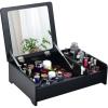 imageCHARMAID Countertop Vanity with Flip Top Mirror 24inch Tabletop Laptop Desk with 2 Compartments Organizer Modern Bedroom Makeup Dressing Vanity Mirror Cosmetic Storage Box Desktop BlackBlack