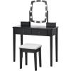 imageCHARMAID Girls Makeup Vanity Desk with Mirror and Lights Vanity Table with 10 LED Bulbs 3 Lighting Modes Modern Bedroom Dressing Table with 4 Storage Drawers ampamp Vanity Stool BlackBlack