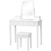 imageCHARMAID Girls Makeup Vanity Desk with Mirror and Lights Vanity Table with 10 LED Bulbs 3 Lighting Modes Modern Bedroom Dressing Table with 4 Storage Drawers ampamp Vanity Stool BlackWhite