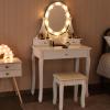 imageCHARMAID Girls Vanity Set with Lighted Mirror and Stool Princess Makeup Table with 10 Rose Lights and 3 Drawers White Dressing Desk with Rotatable Mirror and Cushioned Stool for Girls Kids