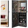 imageCHARMAID Jewelry Armoire Cabinet Wall Door Mounted 3 Colors LED Light Strip 472H Full Length Mirror Brush and Lipstick Storage Lockable Jewelry Organizer Box with 4 Drawers Black