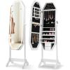 imageCHARMAID Jewelry Armoire with Full Length LED Mirror Lockable Touch Screen Lighted Mirror with Jewelry Storage Velvet Lining Standing Jewelry Cabinet Organizer Box with 2 Drawers WhiteWhite