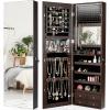 imageCHARMAID LED Strip Jewelry Armoire with 472quot H Full Length Mirror WallDoor Mounted Jewelry Organizer with Builtin Mirror Flipover Cosmetic Tray 4 Drawers Large Storage Jewelry Cabinet BlackCoffee