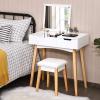 imageCHARMAID Makeup Vanity Desk with Flip Top Mirror 3 Drawers 7 Storage Compartments White Writing Desk Dressing Table Vanity Set with Cushioned Stool for Kids Girls Women Easy AssemblyWhite