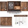 imageCHARMAID Rustic Jewelry Organizer Cabinet Wall Mounted with Barn Door Decor Vintage Wooden Hanging Jewelry Holder Box for Earrings Necklaces Bracelets and Rings with Additional Hook Organizer