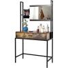 imageCHARMAID Rustic Vanity Table with 3Height Adjustable Left or Right Mirror Large Drawer Cosmetic Brush Storage Bag Included Sturdy Metal Frame Industrial Style Makeup Dressing Table Writing Desk