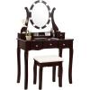 imageCHARMAID Vanity Desk with Mirror and Lights Makeup Vanity Table with 5 Storage Drawers 3 Color Lighting Modes Adjustable Brightness Modern Bedroom Dressing Table with Vanity Stool EspressoEspresso