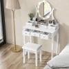 imageCHARMAID Vanity Desk with Mirror and Lights Makeup Vanity Table with 5 Storage Drawers 3 Color Lighting Modes Adjustable Brightness Modern Bedroom Dressing Table with Vanity Stool EspressoWhite