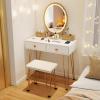 imageCHARMAID Vanity Desk with Mirror and Lights White Makeup Vanity Table with 4 Drawers Charging Station 3Color Lighted Mirror Modern Girls Dressing Table with Stool for Small BedroomWhite