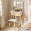 imageCHARMAID Vanity Set with 3 Drawers 25inch Vanity Desk with Large Mirror and Cushioned Stool Ideal for Small Place Apartment Unique Chic Design Makeup Table Set for Women Girls 3 DrawersWith Lights