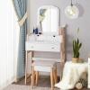imageCHARMAID Vanity Set with 3 Drawers 25inch Vanity Desk with Large Mirror and Cushioned Stool Ideal for Small Place Apartment Unique Chic Design Makeup Table Set for Women Girls 3 DrawersNo Lights