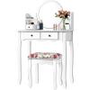 imageCHARMAID Vanity Set with 4 Storage Shelves and 4 Drawers Makeup Table with 360 Pivoted Round Mirror and Makeup Organizers Dressing Table with Mirror and Cushioned Stool for Women Girls WhiteWhite
