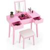 imageCHARMAID Vanity Set with Flip Top Mirror 2 Drawers and 9 Storage Compartments Removable Dividers Cushioned Stool Writing Desk Makeup Dressing Table for Kids Girls Women Easy Assembly WhitePink