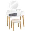 imageCHARMAID Vanity Set with Lighted Mirror 3 Lighted Modes Touch Screen Dimming Mirror Modern Bedroom Makeup Dressing Table with 4 Sliding Drawers and Cushioned Stool for Girls Women Gifts White
