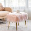 imageCHARMAID Vanity Stool for Makeup Room Faux Fur Ottoman with Golden Metal Legs Upholstered Entryway Shoe Bench End of Bed Plush Fluffy Foot Rest Bedroom Living Room Pink 20 x 16 x 18