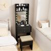 imageCHARMAID Vanity Table Set with Lighted Mirror 8 Bulbs Large Drawer Tabletop Storage Shelf Modern Bedroom Vanity Desk Makeup Dressing Table with Cushioned Stool for Girls Women BlackBlack