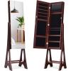 imageGiantex 12 LED Jewelry Armoire Cabinet with Frameless Fulllength Mirror Standing Jewelry Cabinet with 16 Lipstick Holders Large Storage Capacity 3 Angles Adjustable BrownBrown