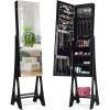 imageGiantex 12 LED Jewelry Armoire Cabinet with Frameless Fulllength Mirror Standing Jewelry Cabinet with 16 Lipstick Holders Large Storage Capacity 3 Angles Adjustable BrownBlack