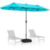 imageGiantex 13ft Large Patio Umbrella with Base DoubleSided Outdoor Umbrella with Crank Handle Umbrella Base Stand with 2 Sandbags 12 Metal Ribs Market Umbrellas for Garden Poolside DeckTurquoise