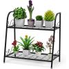 imageGiantex 2 Tier Metal Plant Stand Indoor Outdoor Plant Shelf Flower Rack Display Shelf Flower Pots Holder with Adjustable Feet for Garden Balcony Living Room 2tier 25 x 12 x 2452tier 25 x 12 x 245