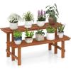 imageGiantex 2 Tier Wood Plant Stand Ladder Plant Shelf for Multiple Potted Plants with Teak Oil Finish Indoor ampamp Outdoor Flower Pot Holder Corner Display Rack for Balcony Living Room Garden