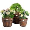 imageGiantex 3 Pieces Barrel Planter Wood Bucket Raised Beds for Plants Herbs Veggies Indoor Outdoor Decorative Planter Box with Drainage Holes 3 Sizes