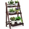imageGiantex 3 Tier Folding Wooden Plant Stand Indoor Flower Pot Holder Display Rack Free Installation Corner Plants Storage Shelf Foldable Rustic Wood Ladder Shelf for Home Patio Balcony Garden