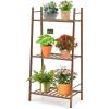 imageGiantex 3 Tier Ladder Shelf Bamboo Plant Stand Indoor Outdoor Multifunctional Bookcase Ladder Planter Storage Shelving Unit for Living Room Bathroom Patio Balcony Garden Office Brown