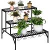 imageGiantex 3 Tiers Black Metal Plant Stand Metal Plant Shelf Stands w 69 Flower Potted Capacity Holders Multiple Flower Pot Display Rack for Plants Patio Garden Corner Indoor RectangularRectangular