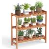 imageGiantex 3Tier Solid Wood Plant Stand Wooden Flower Pot Display Rack w Slatted Shelves Take Oil Finish Indoor Outdoor Storage Shelf for Patio Garden Balcony Home Living Room Farmhouse Bookshelf