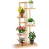 imageGiantex 5 Tier 6 Potted Plant Stand Bamboo Plant Shelf for Multiple Flower Pots Holder Indoor Outdoor Plant Display Rack Organizer Shelving Unit for Corner Patio Garden Balcony 5Tier