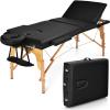 imageGiantex 84inch Folding Massage Table Lash Bed Portable 3 Sections Spa Salon Tattoo Bed with Face Cradle Armrests Wooden Legs Professional Massage Bed Height Adjustable with Carry Case BlackBlack