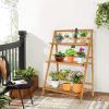 imageGiantex Bamboo Ladder Plant Stand 3 Tier Folding Bamboo Plant Shelf Foldable Flower Pot Display Shelf Rack Multiple Plants Holder Organizer Storage Shelf for Indoor Outdoor Balcony Garden NaturalNatural