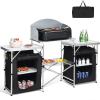 imageGiantex Camping Kitchen Station Folding Grill Table with 26 Tabletop 2 Side Tables Storage Organizer Detachable Windscreen Portable Camp Cook Outdoor Prep Station Backyard BBQ Picnic BlackBlack