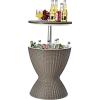 imageGiantex Cool Bar Table 8 Gallon Beer and Wine Cooler Rattan Style Outdoor Cocktail Patio Bar Tables Height Adjustable 3in1 Ice Cooler with Drainage Plug for Deck Pool Party BlackTaupe