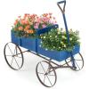 imageGiantex Decorative Garden Planter Small Wagon Cart with Metal Wheels Wood Raised Beds Plant Pot Stand for Backyard Garden Patio 245quotx135quotx24quot RedBlue