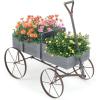 imageGiantex Decorative Garden Planter Small Wagon Cart with Metal Wheels Wood Raised Beds Plant Pot Stand for Backyard Garden Patio 245quotx135quotx24quot RedGray